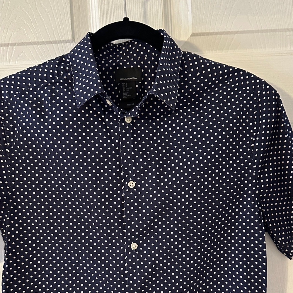Men's Navy Polka Dot Shirt - Picture 3 of 4
